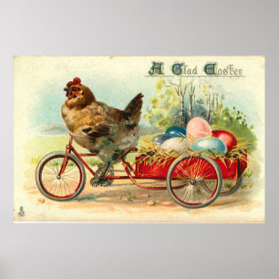 Poster Vintage poussin à vélo Pâques
