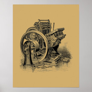 Poster Vintage Printing Press Illustration