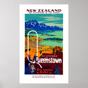 Poster vintage Queenstown New Zealand Travel