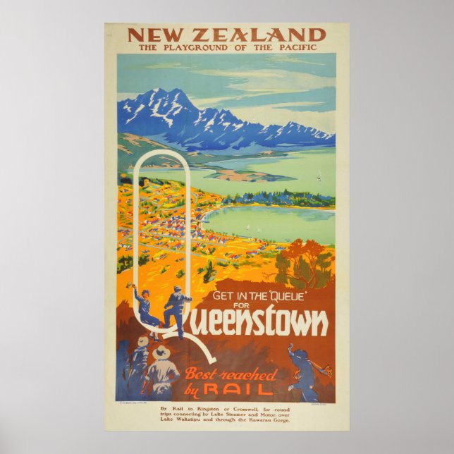 Poster Vintage Queenstown New Zealand Travel (Devant)