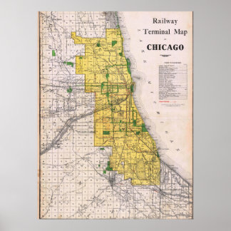 Poster Vintage Railway Map of Chicago