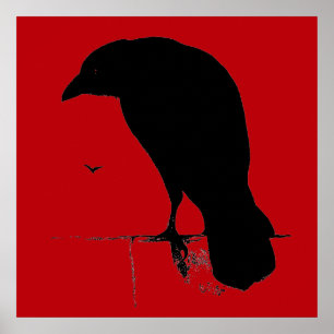 Poster Vintage Raven on Blood Red Template