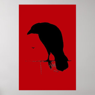 Poster Vintage Raven on Blood Red Template