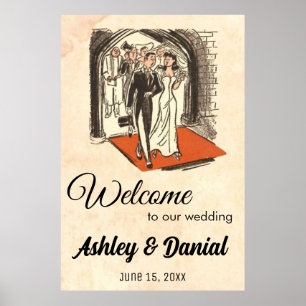 Poster Vintage Retro Bride Groom Old Chic Rustic Mariage