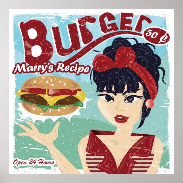 Poster vintage, Retro Burger Diner (Devant)