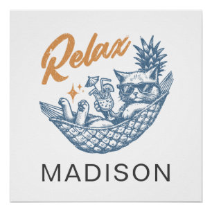 Poster Vintage Retro Chat Relaxant Hammock Cocktail tenda