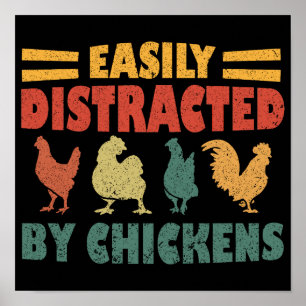 Poster Vintage Rétro Facilement Distrait Par Les Poulets
