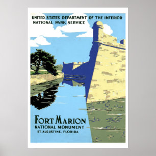 Poster Vintage rétro Fort Marion St Augustine Voyage