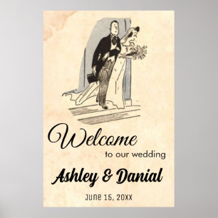 Poster Vintage Retro Just Marié Couple Bienvenue Mariage