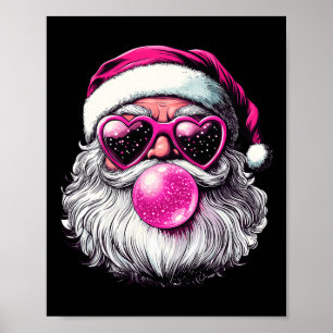 Poster Vintage Retro Père Noël de Noël bulle gomme rose C