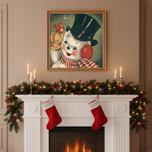 Poster Vintage Retro Snowman Holiday