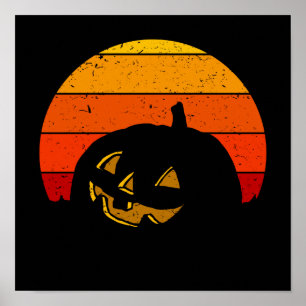 Poster Vintage Retro Sunset Halloween Citrouille