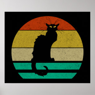 Poster Vintage Retro Sunset Le Conversation Noir Chat Noi