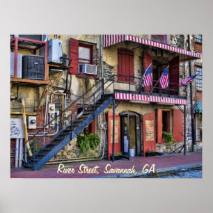 Poster Vintage River Street Savannah Georgia Photo de voy