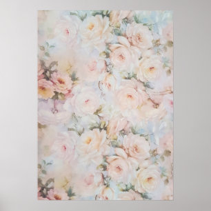 Poster Vintage romantic blush pink ivory roses floral