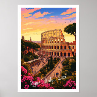 Poster Vintage Rome Colosseum Italy Travel