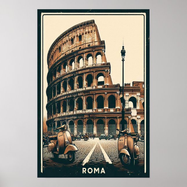 Poster Vintage Rome Vespa et Colisée (Devant)
