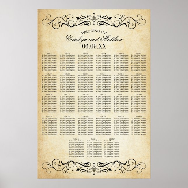 Poster Vintage Rustic Black Flourish Mariage (Devant)