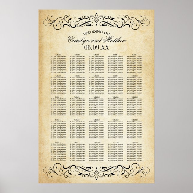 Poster Vintage Rustic Black Flourish Mariage (Devant)