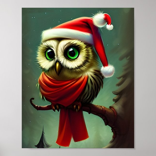 Poster Vintage Rustic Père Noël Owl Noël (Devant)
