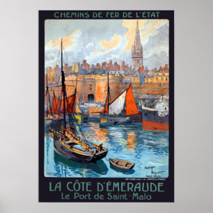 Poster Vintage Saint-Malo Côte d'Émeraude France Voyage