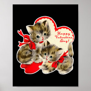 Poster Vintage Saint Valentin Chat Kitty Kitten Retro Val