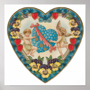 Poster Vintage Saint Valentin, Les anges dans le coeur