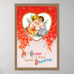 Poster Vintage Saint Valentin victorienne, Cherubs in Hea