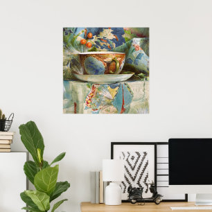Poster Vintage Samuel Colman Tasse à Thé Nature Morte Art