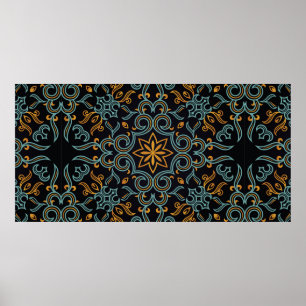 Poster Vintage sans couture or et bleu motif avec art ou