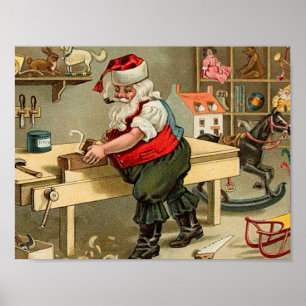 Poster Vintage Santa Claus Christmas Workshop