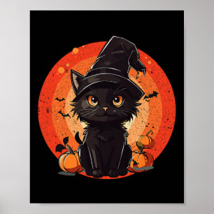 Poster Vintage Scary Halloween Black Cat Costume Rétro Mo