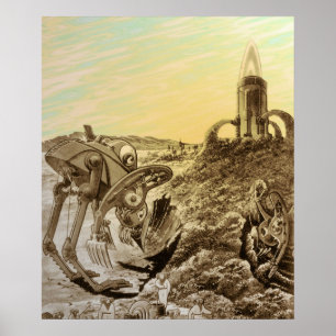 Poster Vintage Science Fiction Aliens Planète Constructio