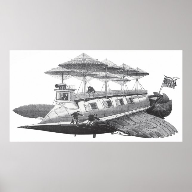 Poster Vintage Science Fiction Steampunk Airship Eclipse (Devant)