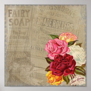 Poster Vintage Shabby Chic Floral Savon Fée Advert