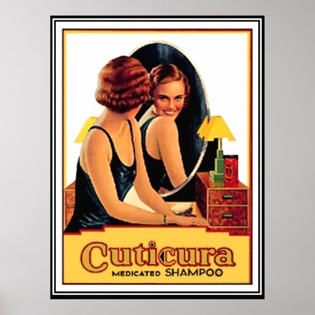 Poster vintage shampooing médicamenteux cuticure (Devant)