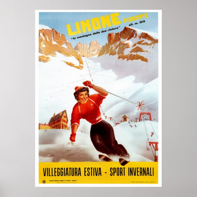 Poster Vintage ski Limone Piemonte Voyage italien (Devant)