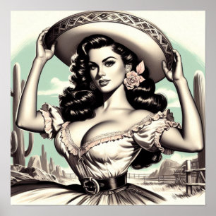 Poster Vintage Sombrero Pin-up