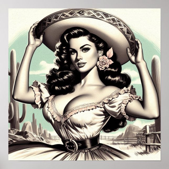 Poster Vintage Sombrero Pin-up (Devant)