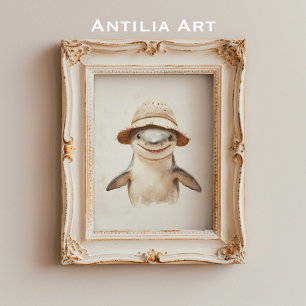 Poster Vintage sourire requin blanc peindre Poisson marin