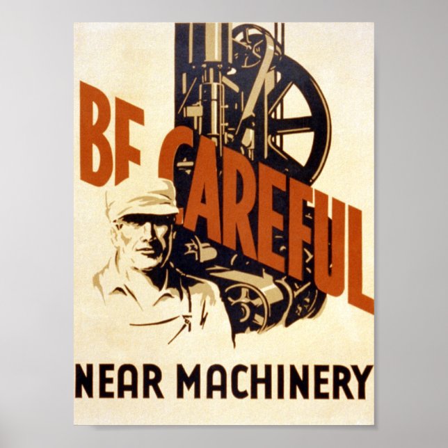 Poster vintage - Soyez prudent - Machines - CANVAS (Devant)