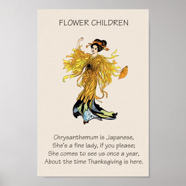 Poster Vintage Storybook Flower CHRYSANTHEMUM (Devant)