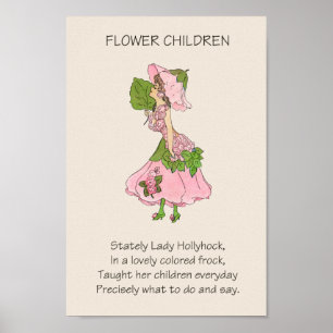 Poster Vintage Storybook Flower HOLLYHOCK