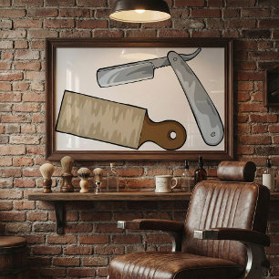 Poster Vintage Straight Razor et Strop Barber Shop
