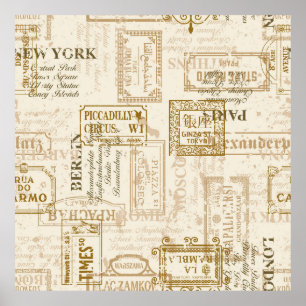 Poster Vintage street signs seamless pattern in custom co
