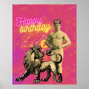 Poster Vintage Strongman Funky Altered Art Anniversaire