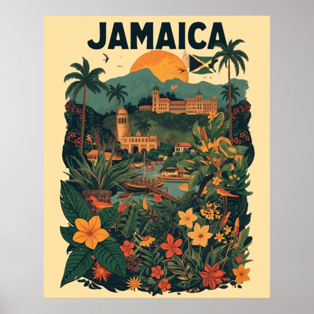 Poster Vintage Style Jamaica Travel Illustration (Devant)