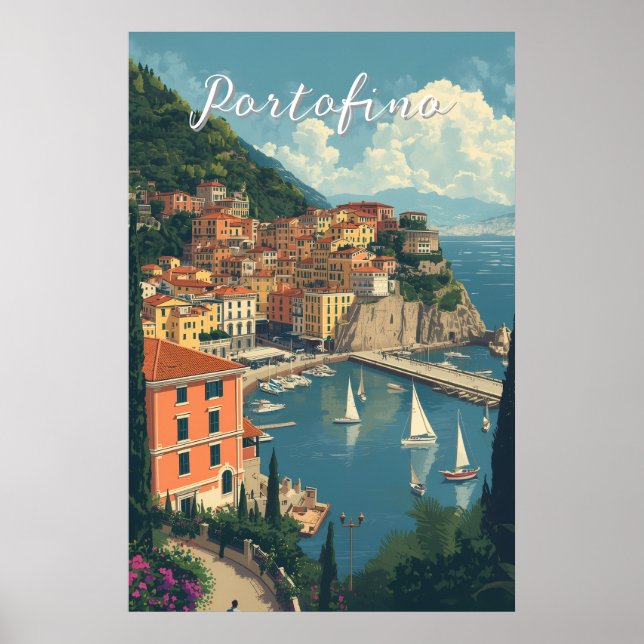 Poster Vintage Style Portofino Genova Italy (Devant)