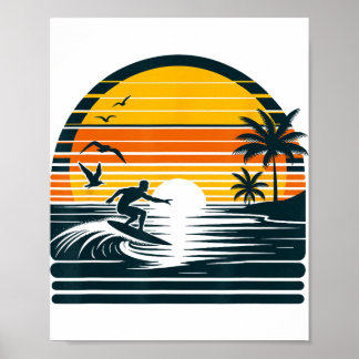Poster Vintage Surfer And Surfing, Retro Surf Beach, Hawa
