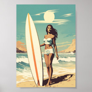 Poster Vintage Surfer Girl